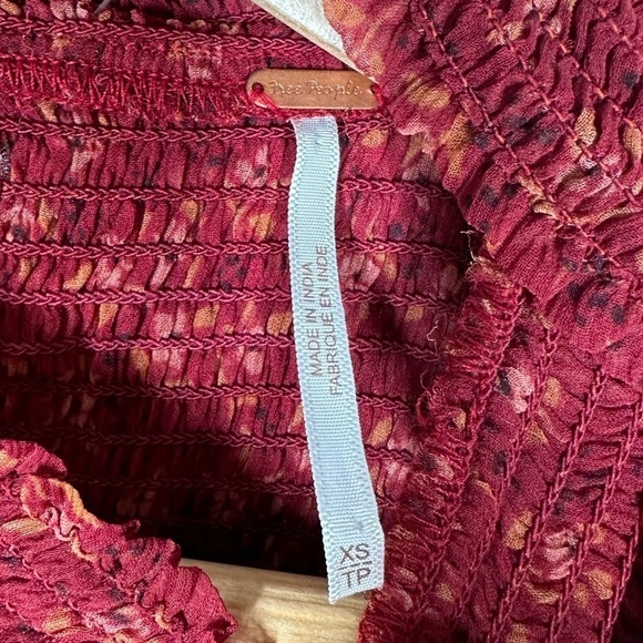 FREE People Roma Floral Chiffon Smocked Puff-Sleeve Blouse XS - Picture 6 of 8